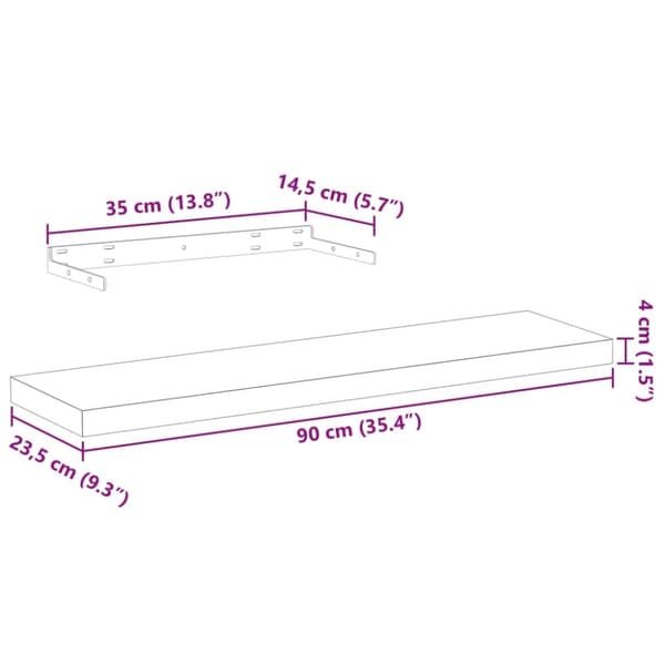 vidaXL Svävande hyllor 2 st 90x23,5x4 cm konstruerat trä