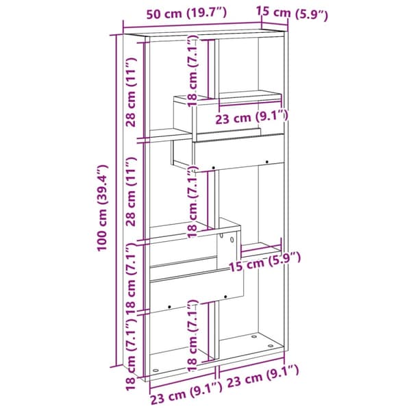 vidaXL Seinäkaappi betoninharmaa 50x15x100 cm tekninen puu