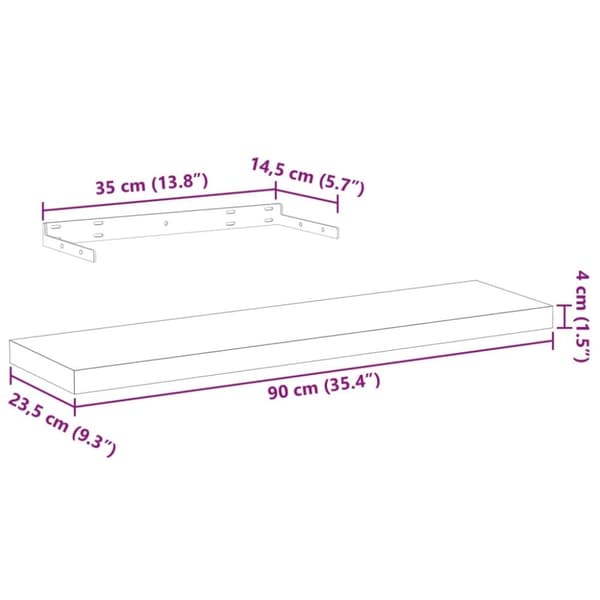 vidaXL Flytende hylle 90x23,5x4 cm konstruert tre
