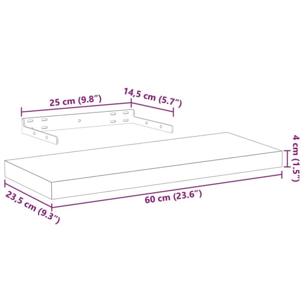 vidaXL Kelluvat hyllyt 2 kpl 60x23,5x4 cm tekninen puu