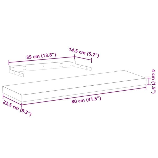 vidaXL væghylde 80x23,5x4 cm konstrueret træ