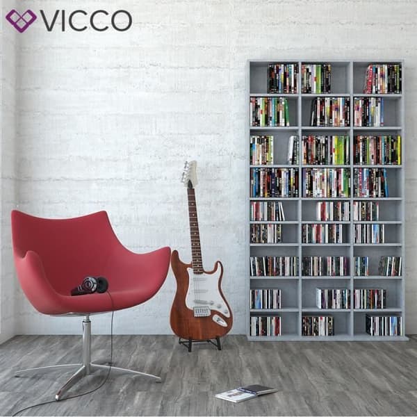 Vicco vägghylla för CD och DVD Fristående hylla Mediahylla Vägghylla Bokhylla i betong