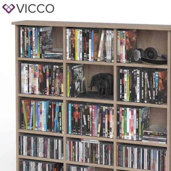 Vicco vägghylla för CD och DVD Fristående hylla Mediahylla Vägghylla Sonoma bokhylla