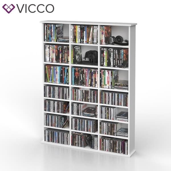 Vicco vägghylla för CD och DVD Fristående hylla Mediahylla Vägghylla Bokhylla vit
