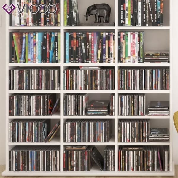 Vicco vägghylla för CD och DVD Fristående hylla Mediahylla Vägghylla Bokhylla vit