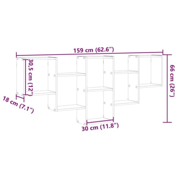 vidaXL Vegghylle sonoma eik 159x18x66 cm konstruert tre