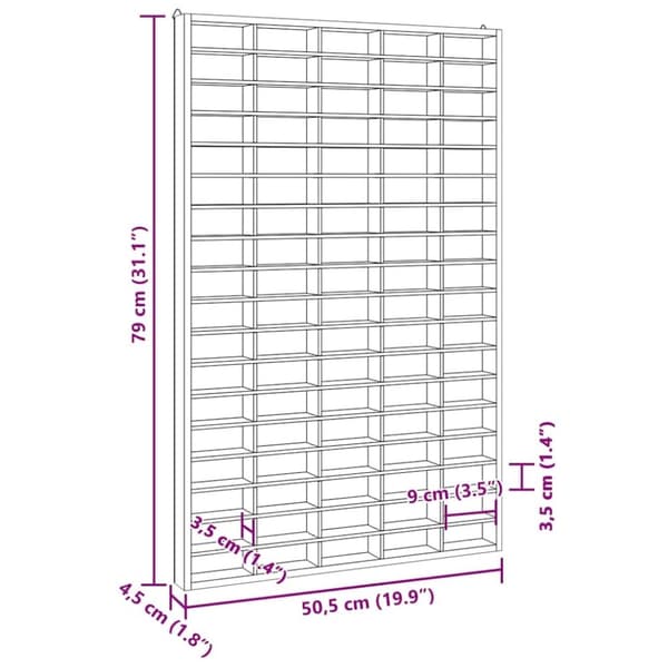 vidaXL samlerutstilling i tre med 90 rom 50,5x4,5x79 cm