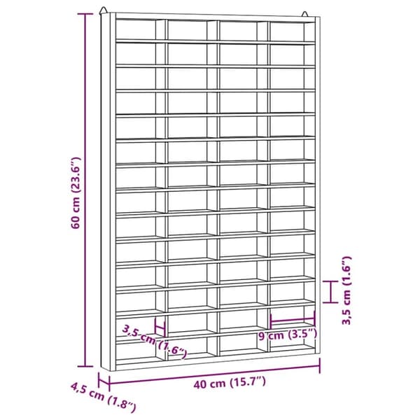 vidaXL Samlarmonter i trä med 56 fack 40x4,5x60 cm