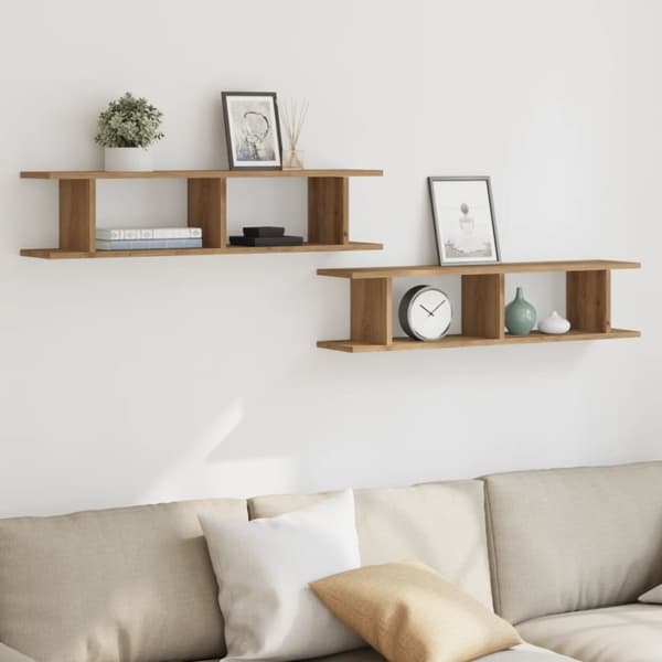 vidaXL Vegghyller 2 stk artisan eik 90x18x20 cm konstruert tre