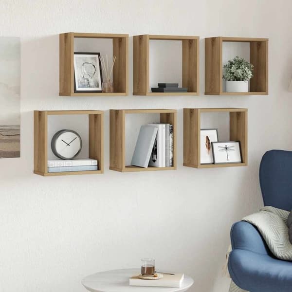 vidaXL Wall Cube Hyllyt 6 kpl käsityöläinen tammi tekninen puu