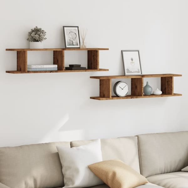 vidaXL væghylder 2 stk. 90x18x20 cm konstrueret træ antikt træ