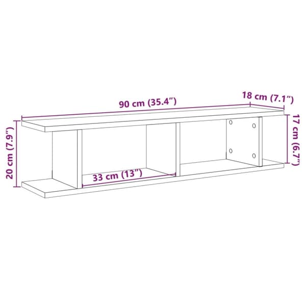 vidaXL Vegghyller 2 stk gammelt tre 90x18x20 cm konstruert tre