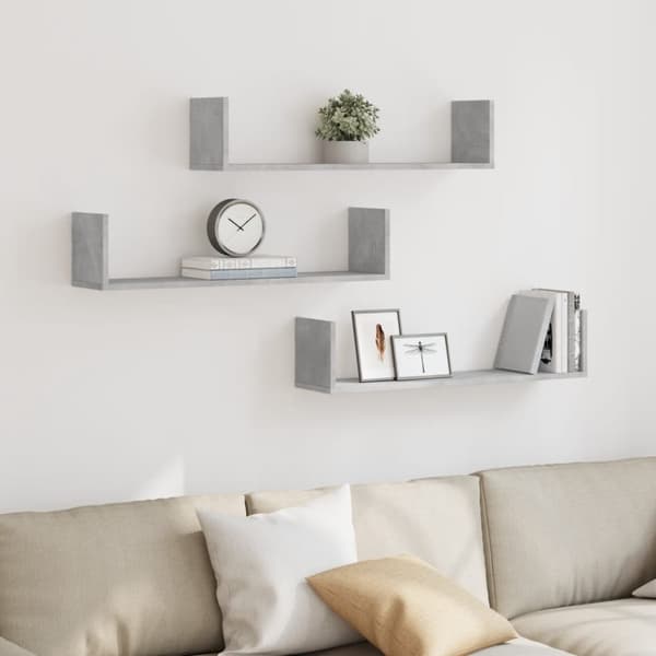 vidaXL væghylder 3 stk. 80x18x18 cm konstrueret trær betongrå
