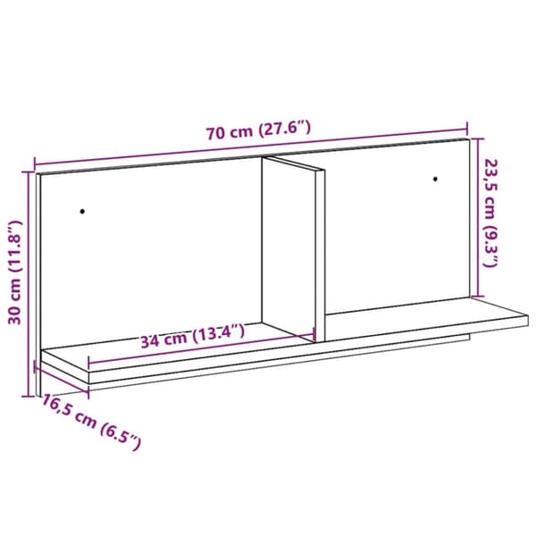 vidaXL Veggskap 70x16,5x30 cm betonggrå konstruert tre
