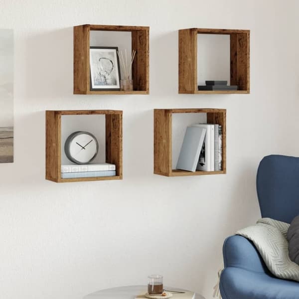 vidaXL Seinäkuutiohyllyt 4 kpl vanhaa puuta 30x15x30cm teknillinen puu