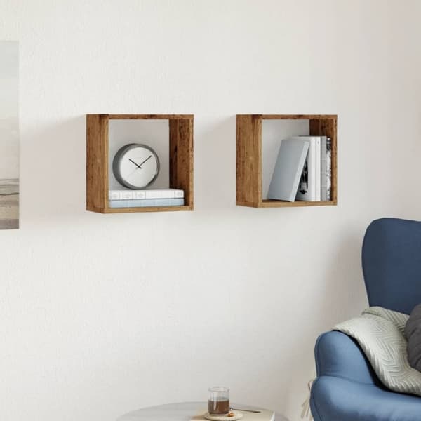 vidaXL væghylder 2 stk. 30x15x30 cm kubeformet antikt trælook