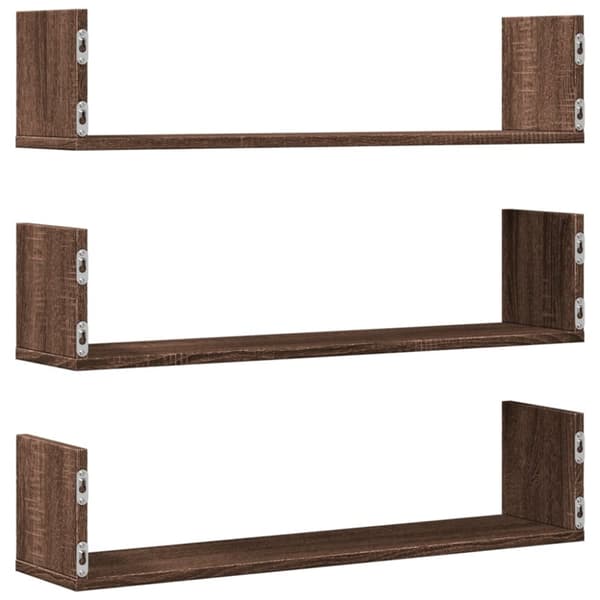vidaXL Seinähyllyt 3 kpl ruskea tammi 80x18x18 cm tekninen puu