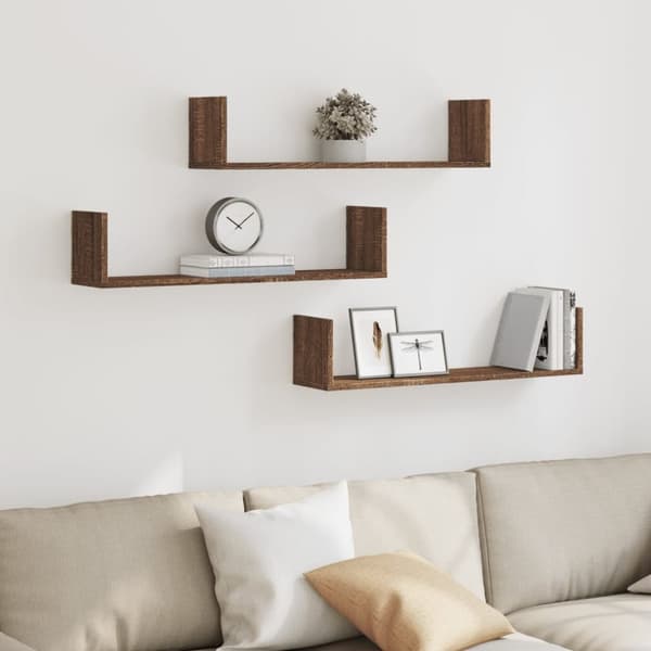 vidaXL Seinähyllyt 3 kpl ruskea tammi 80x18x18 cm tekninen puu