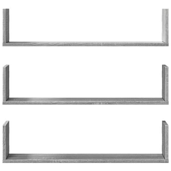 vidaXL Vegghyller 3 stk grå sonoma 80x18x18 cm konstruert tre