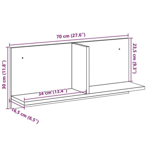 vidaXL Väggskåp 70x16,5x30 cm rökfärgad ek konstruerat trä