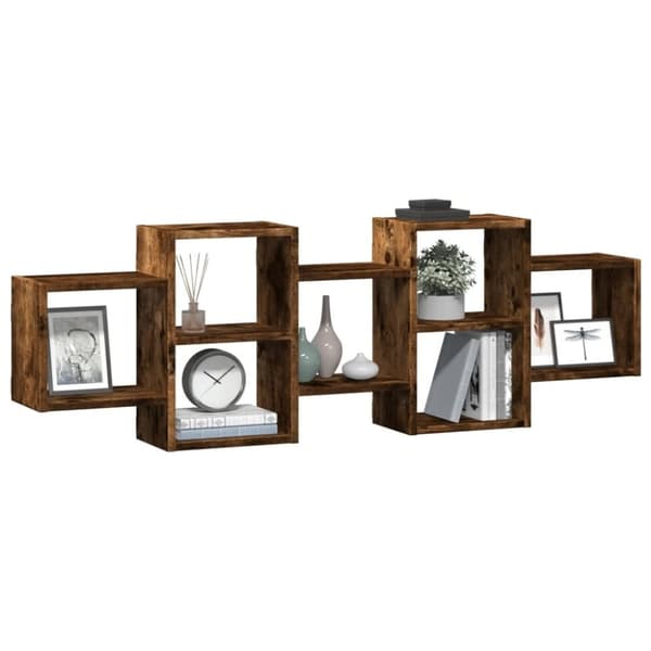 vidaXL Vegghylle røkt eik 129x18x42 cm konstruert tre
