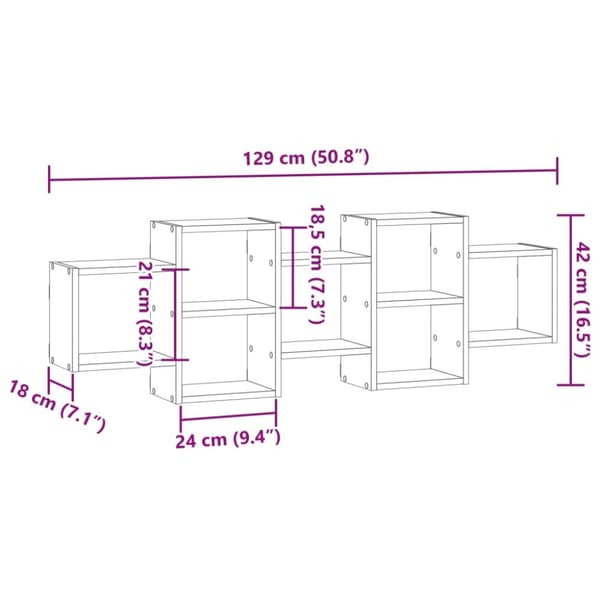 vidaXL Vegghylle betonggrå 129x18x42 cm konstruert tre