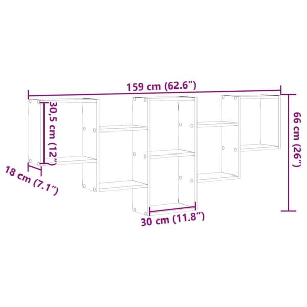 vidaXL Vegghylle betonggrå 159x18x66 cm konstruert tre