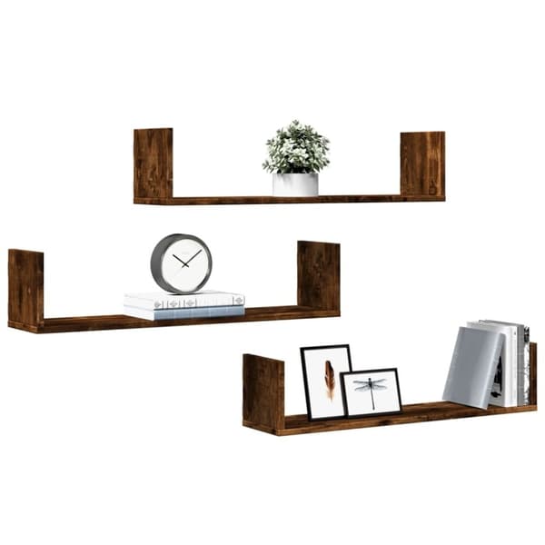 vidaXL Vegghyller 3 stk røkt eik 80x18x18 cm konstruert tre