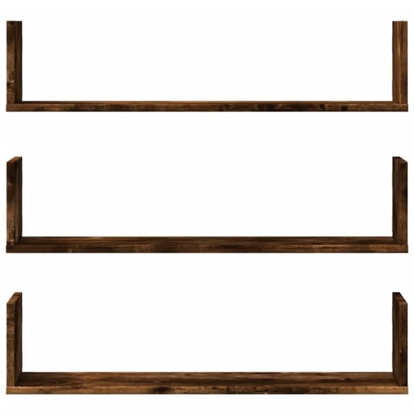 vidaXL Vegghyller 3 stk røkt eik 80x18x18 cm konstruert tre