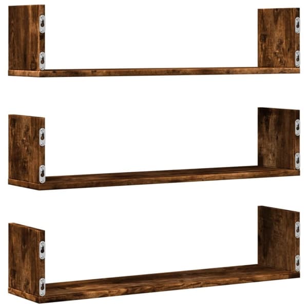 vidaXL Vegghyller 3 stk røkt eik 80x18x18 cm konstruert tre