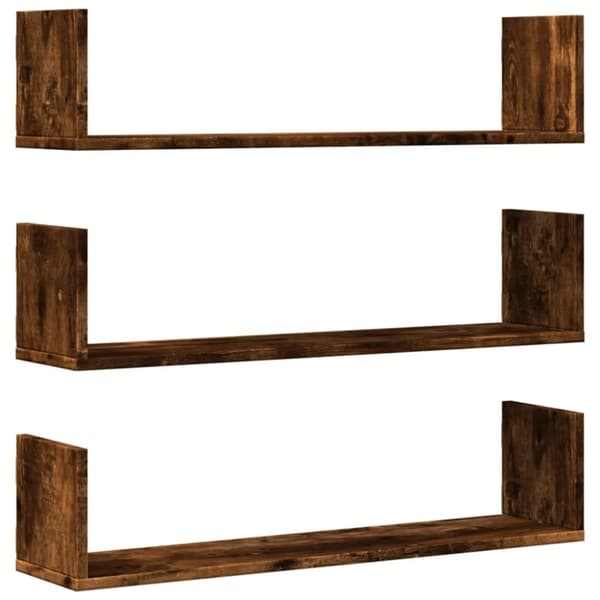 vidaXL Vegghyller 3 stk røkt eik 80x18x18 cm konstruert tre