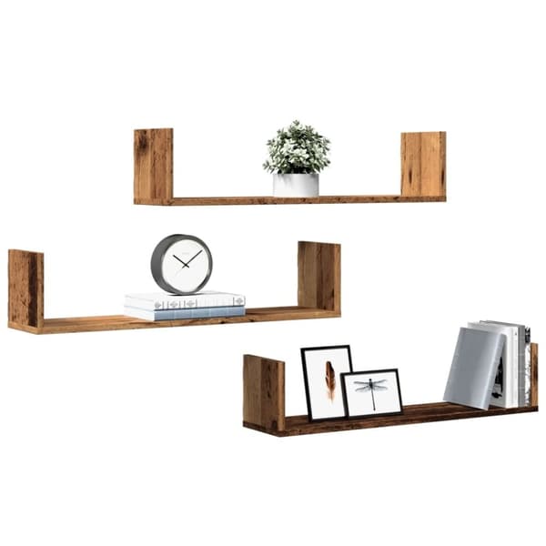 vidaXL Seinähyllyt 3 kpl vanha puu 80x18x18 cm tekninen puu
