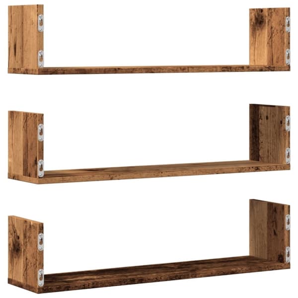 vidaXL Seinähyllyt 3 kpl vanha puu 80x18x18 cm tekninen puu