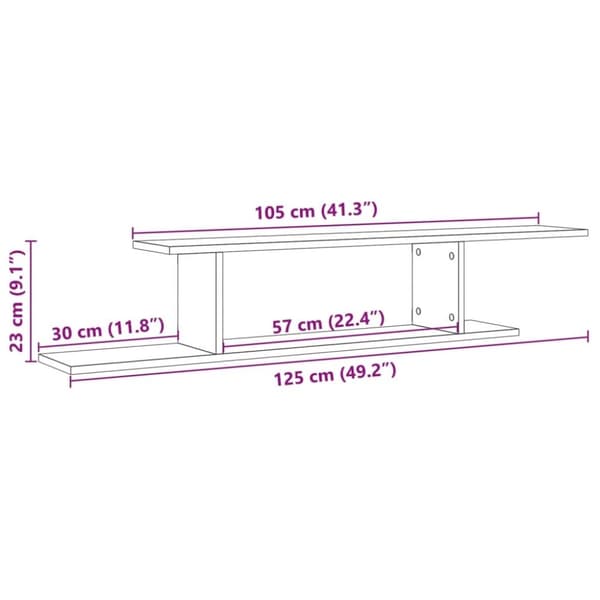 vidaXL Veggmontert TV-hylle gammelt tre 125x18x23 cm konstruert tre