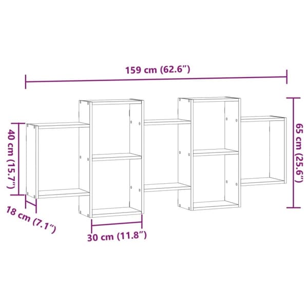 vidaXL Vegghylle artisan eik 159x18x65 cm konstruert tre