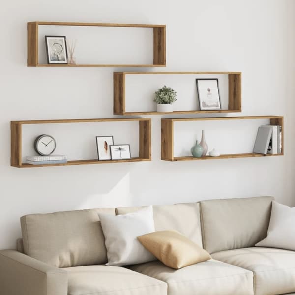 vidaXL Vegghyller kube 4 stk artisan eik 100x15x30 cm konstruert tre