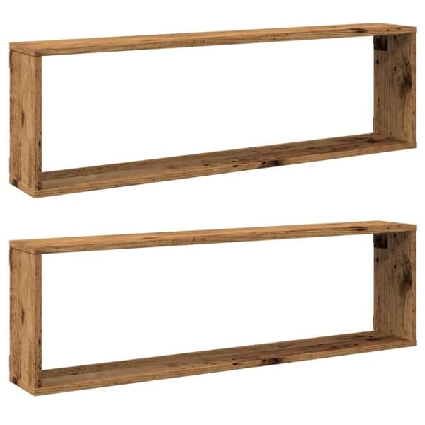 vidaXL væghylder 2 stk. 100x15x30 cm kubeformet antikt trælook