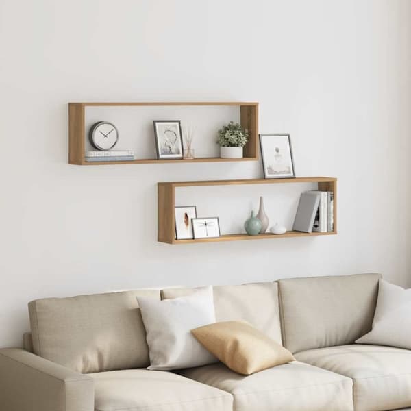 vidaXL Vegghyller kube 2 stk artisan eik 100x15x30 cm konstruert tre