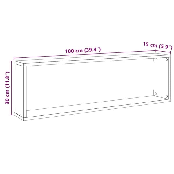 vidaXL Vegghyller kube 2 stk artisan eik 100x15x30 cm konstruert tre