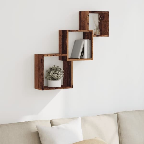 vidaXL Seinäkuutiohyllyt vanha puu 68x15x68 cm teknillinen puu