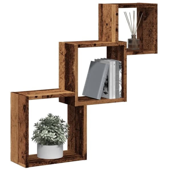 vidaXL Seinäkuutiohyllyt vanha puu 68x15x68 cm teknillinen puu