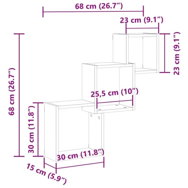 vidaXL Vegghyller kubeformet gammelt tre 68x15x68 cm konstruert tre
