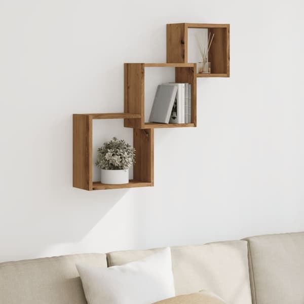 vidaXL væghylder 68x15x68 cm kubeformet konstrueret træ kunsteg