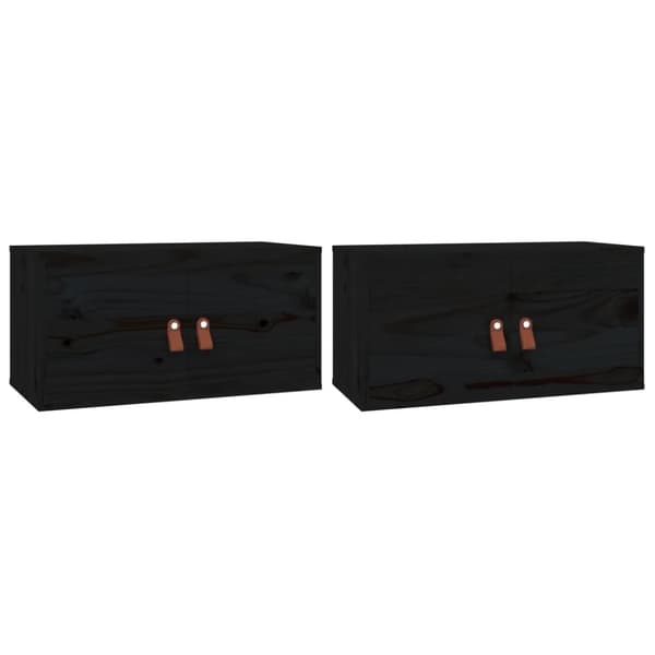 Väggskåp 2 st svart 60x30x30 cm massiv furu