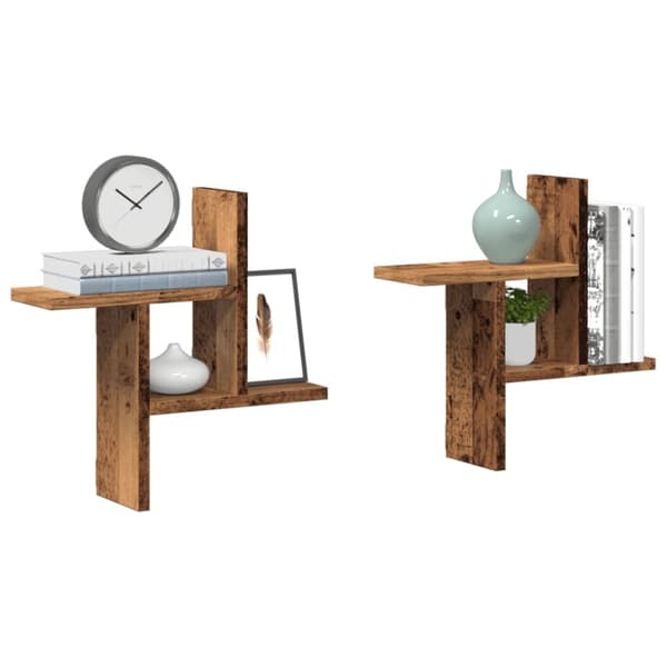 Vägghyllor 2 st åldrat trä 38x12x38 cm konstruerat trä