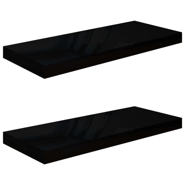 Svävande vägghyllor 2 st svart högglans 60x23,5x3,8 cm MDF