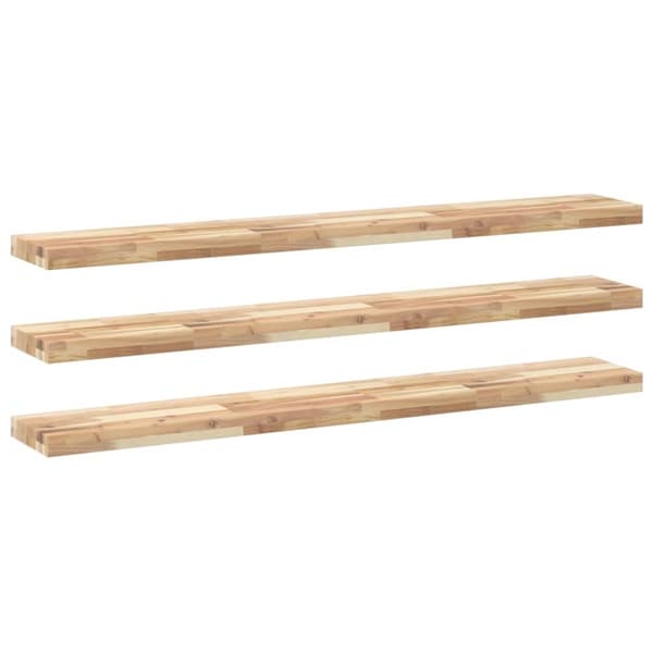 Svävande hyllor 3 st 120x20x4 cm obehandlat massivt akaciaträ