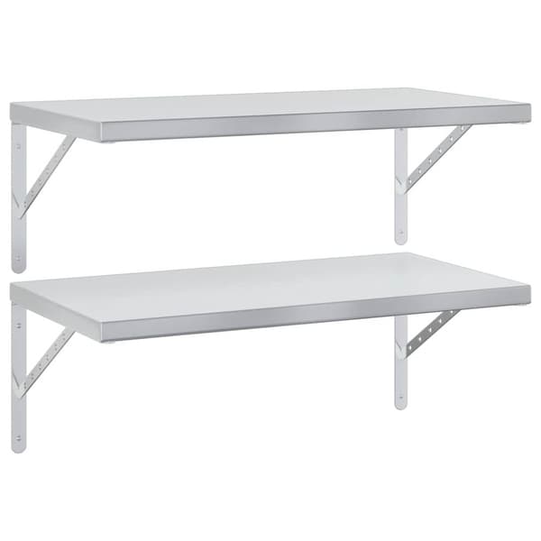 Vägghyllor 2 st 75x40 cm silver rostfritt stål