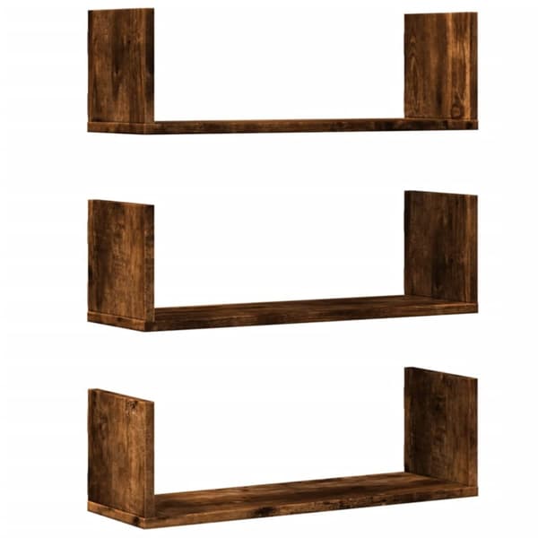 Vägghyllor 3 st rökfärgad ek 58x18x18 cm konstruerat trä