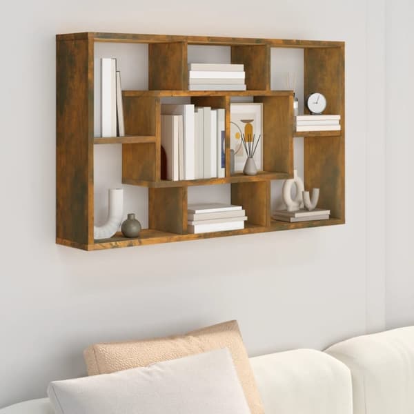 Vägghylla rökfärgad ek 85x16x52,5 cm konstruerat trä